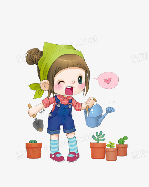 卡通可爱儿童插画童话卡通插画植物种花浇灌图精灵为您提供浇花的