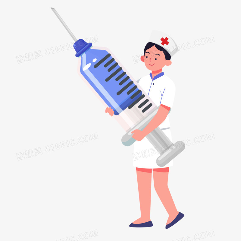 手绘护士姐姐抱着针筒元素