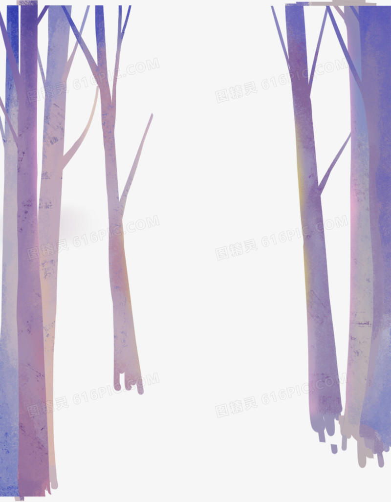 手绘插画清新落日的森林