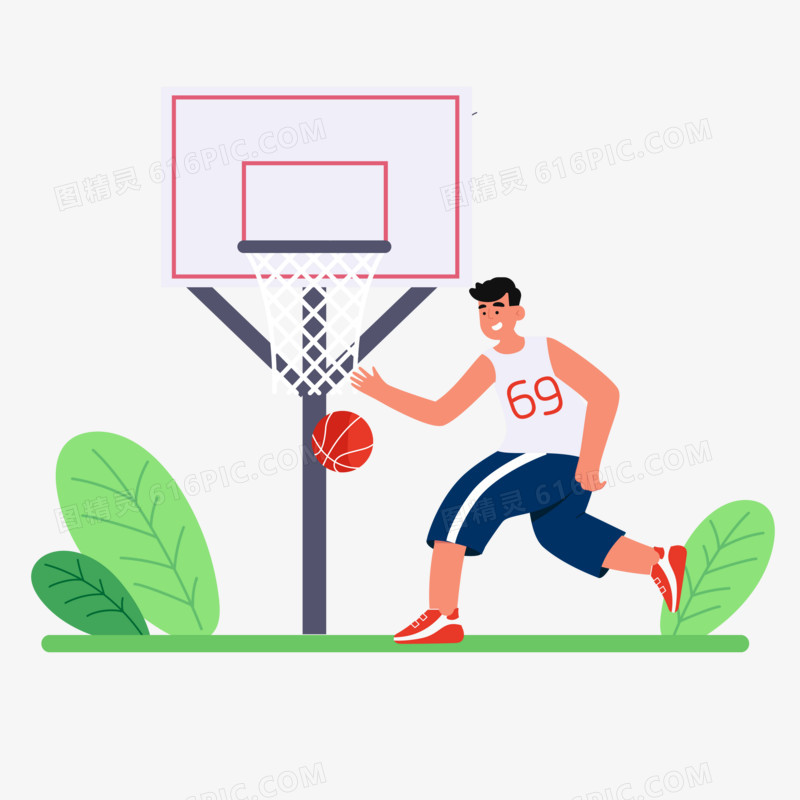 卡通手绘男孩排球上篮免抠元素