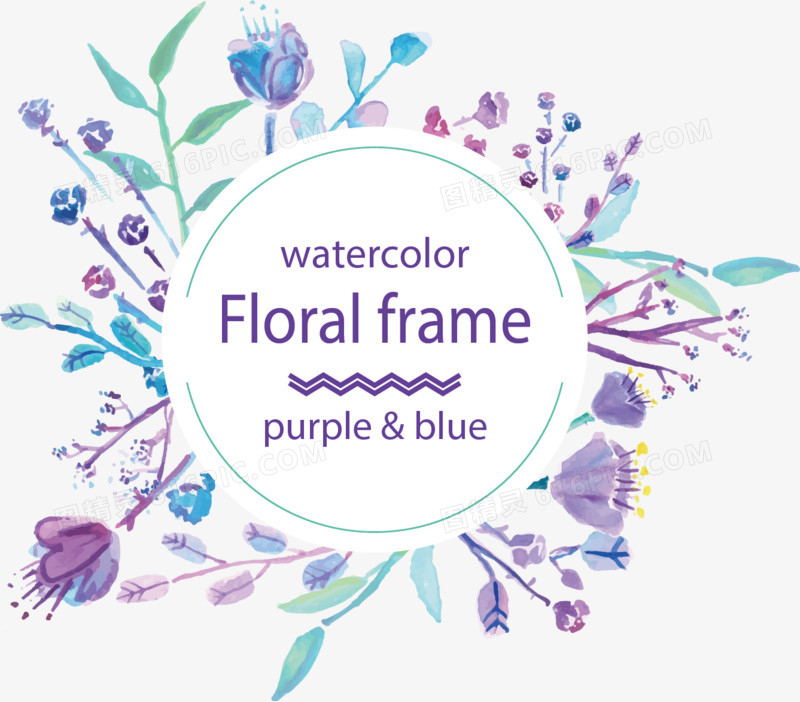 矢量手绘紫色花朵装饰标签