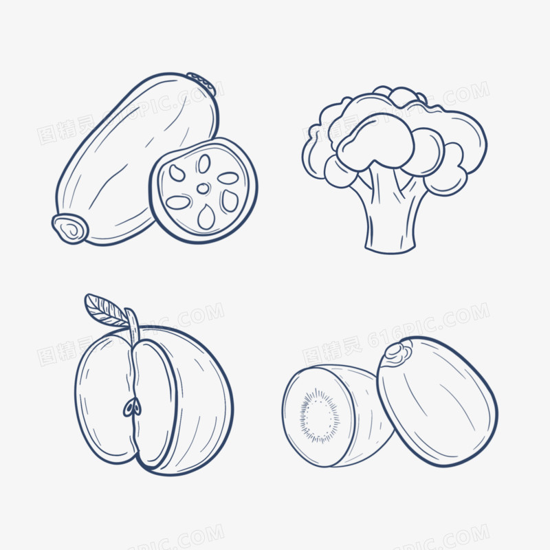 一组果蔬线稿免抠装饰素材