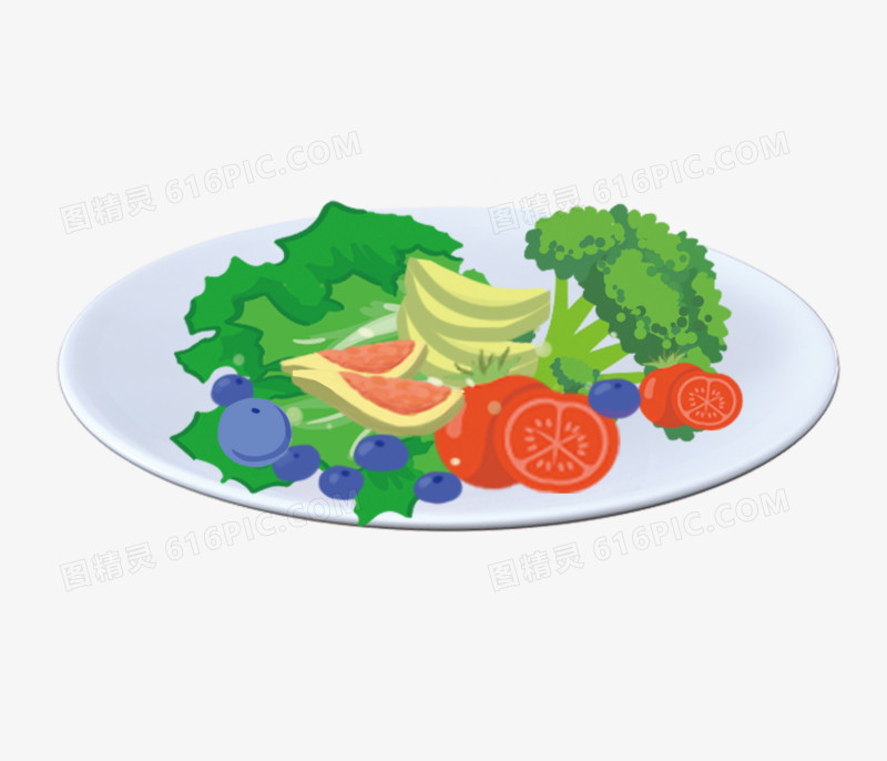 卡通手绘蔬菜沙拉免抠素材