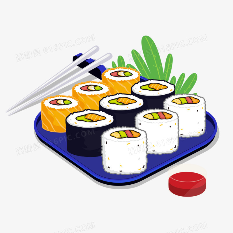 手绘矢量寿司拼盘美食元素