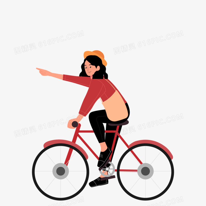 卡通手绘骑自行车的女孩免抠素材