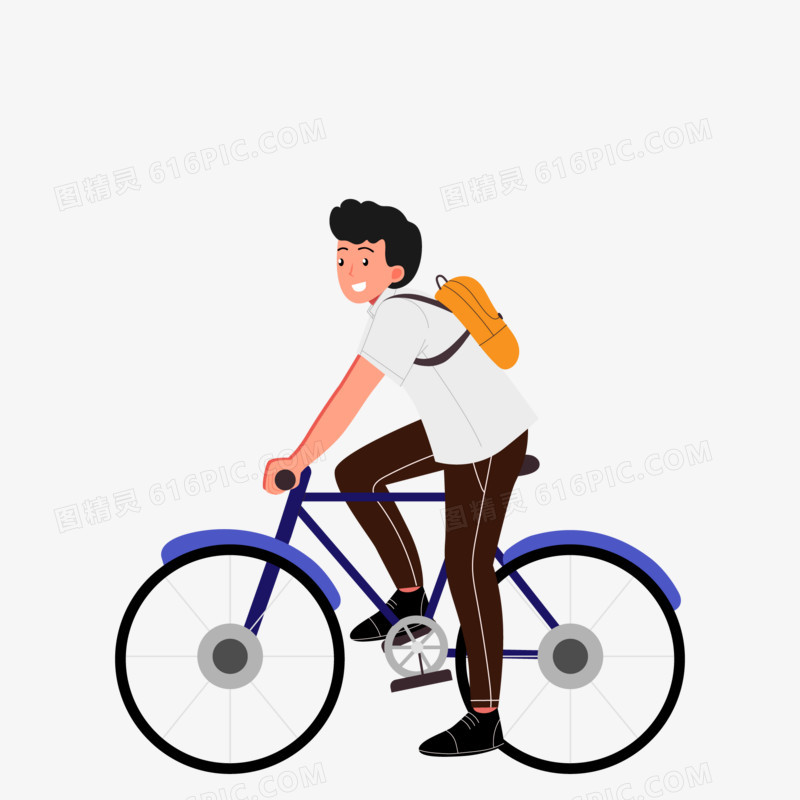 卡通手绘骑自行车的男孩免抠素材