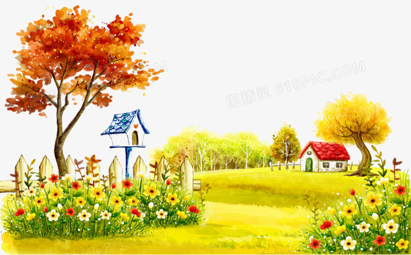 田园田园风邮箱小房子路边野花风景图精灵为您提供秋天的村庄免费下载