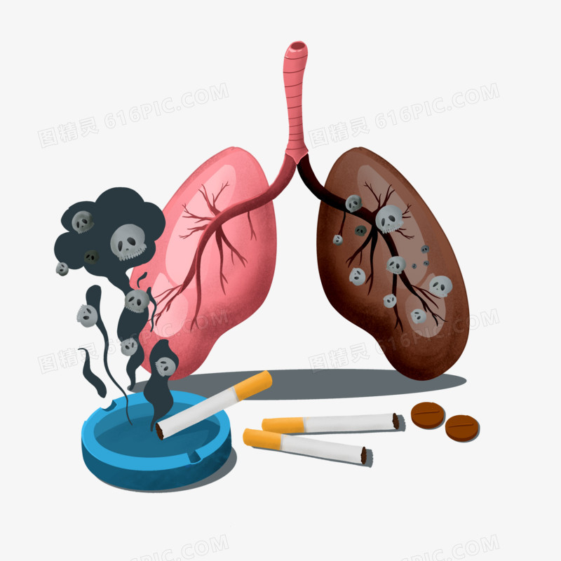 手绘卡通创意吸烟有害健康元素