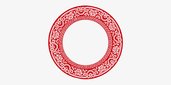 红色喜庆剪纸圆形边框装饰图案