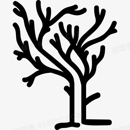树的形状不规则的树枝在冬季无叶图标