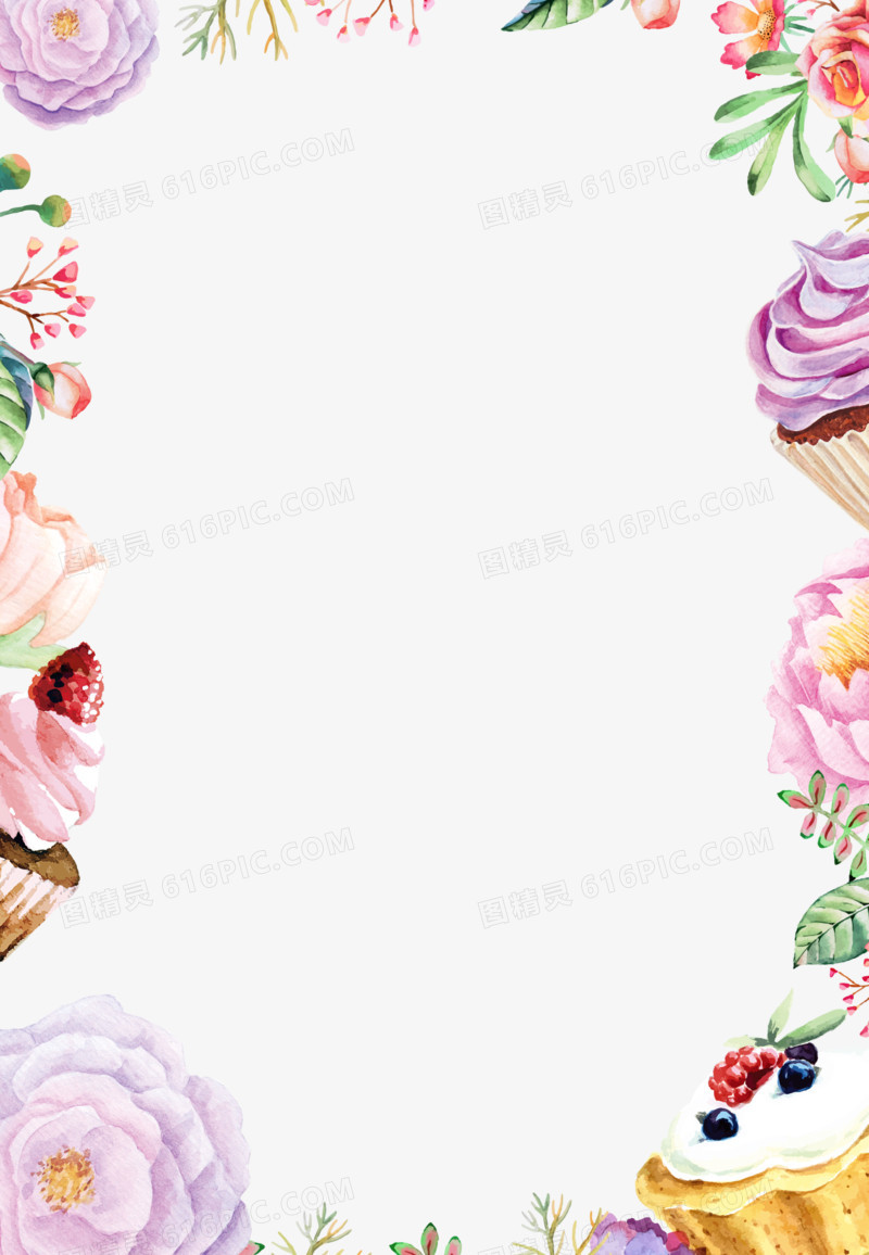水彩花朵蛋糕背景边框图片免费下载 Png素材 编号13gik298z 图精灵