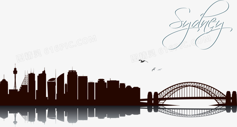 卡通手绘城市剪影桥