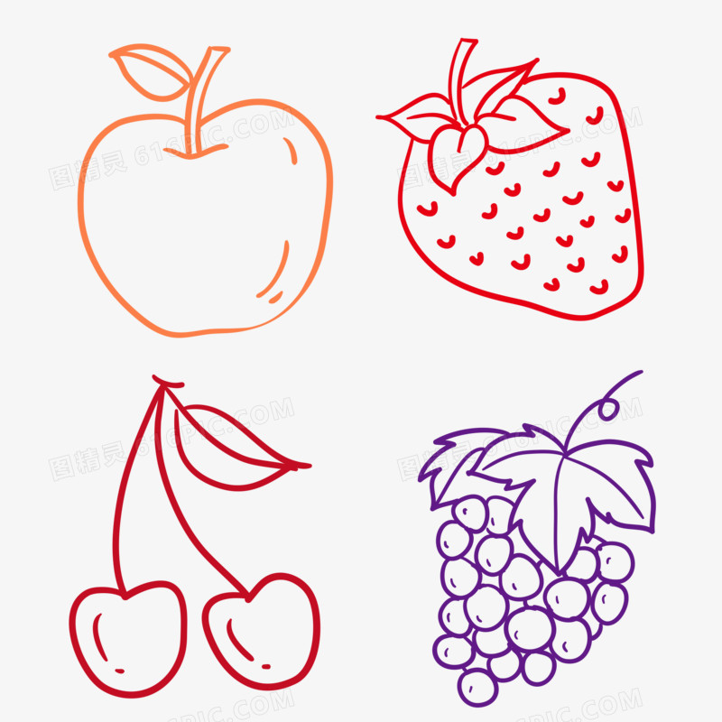 一组水果简笔画线稿装饰素材