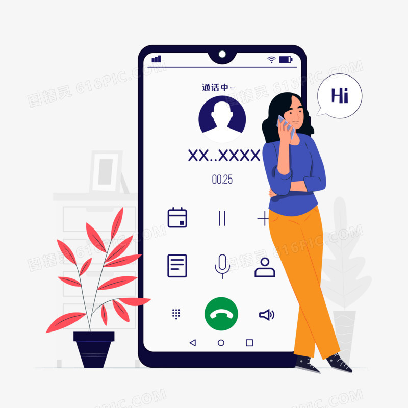 手绘矢量创意女生打电话元素