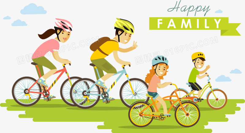 家人过年卡通自行车骑自行车的人复古自行车骑自行车女孩手绘可爱卡通