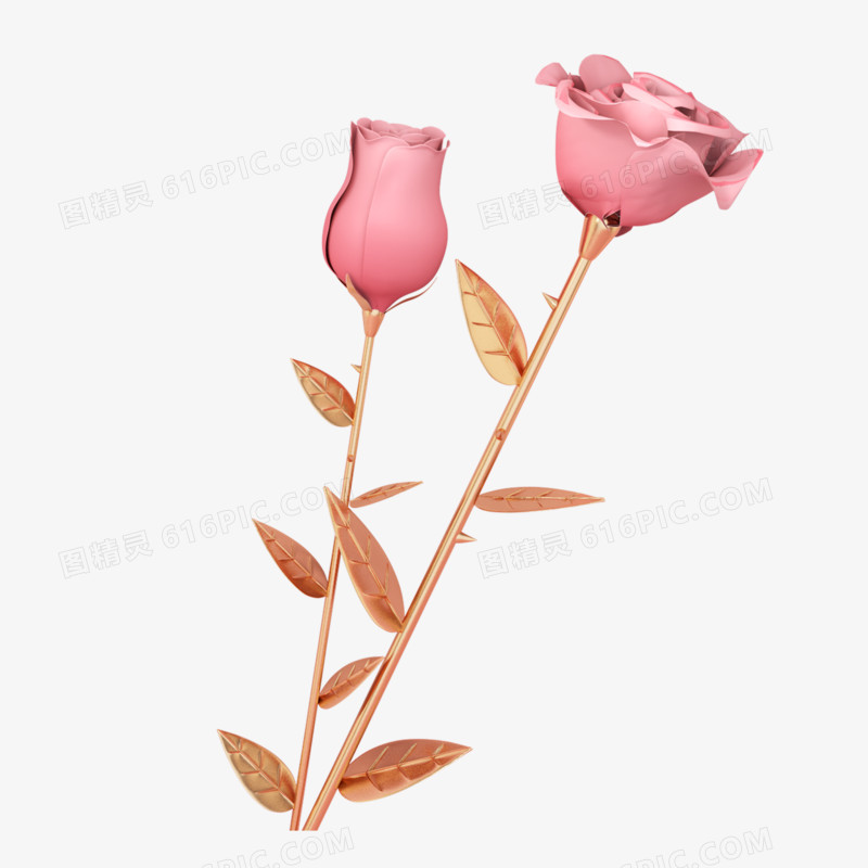粉色简约C4D立体仿真情人节花朵玫瑰花