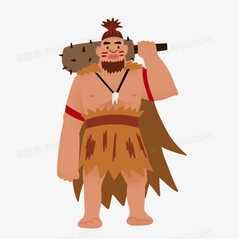 卡通手绘穿兽皮的部落野人原始人素材