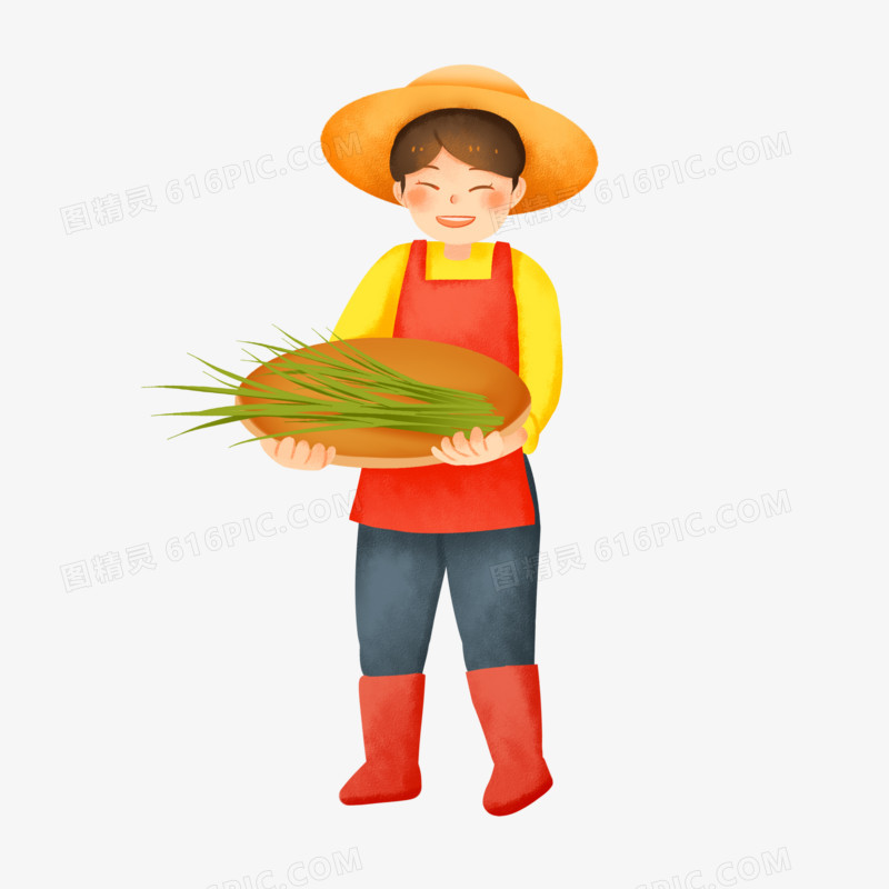 卡通手绘拿着一箩筐蔬菜的农民素材