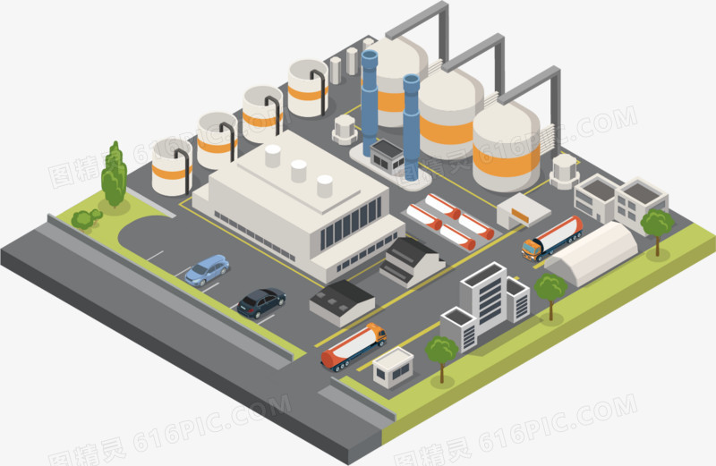 工厂建筑鸟瞰扁平化