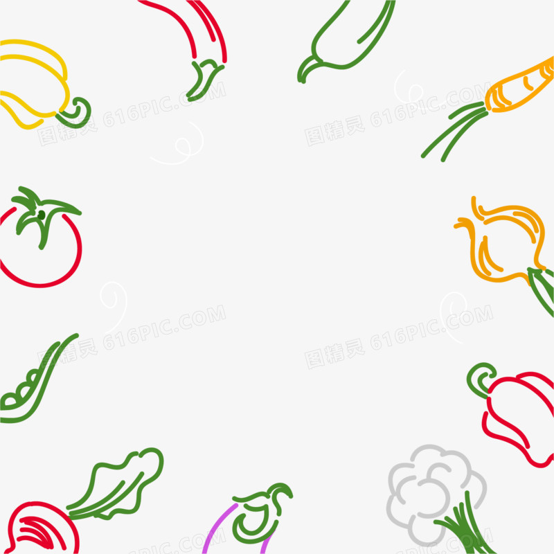 卡通水果蔬菜矢量线描边框