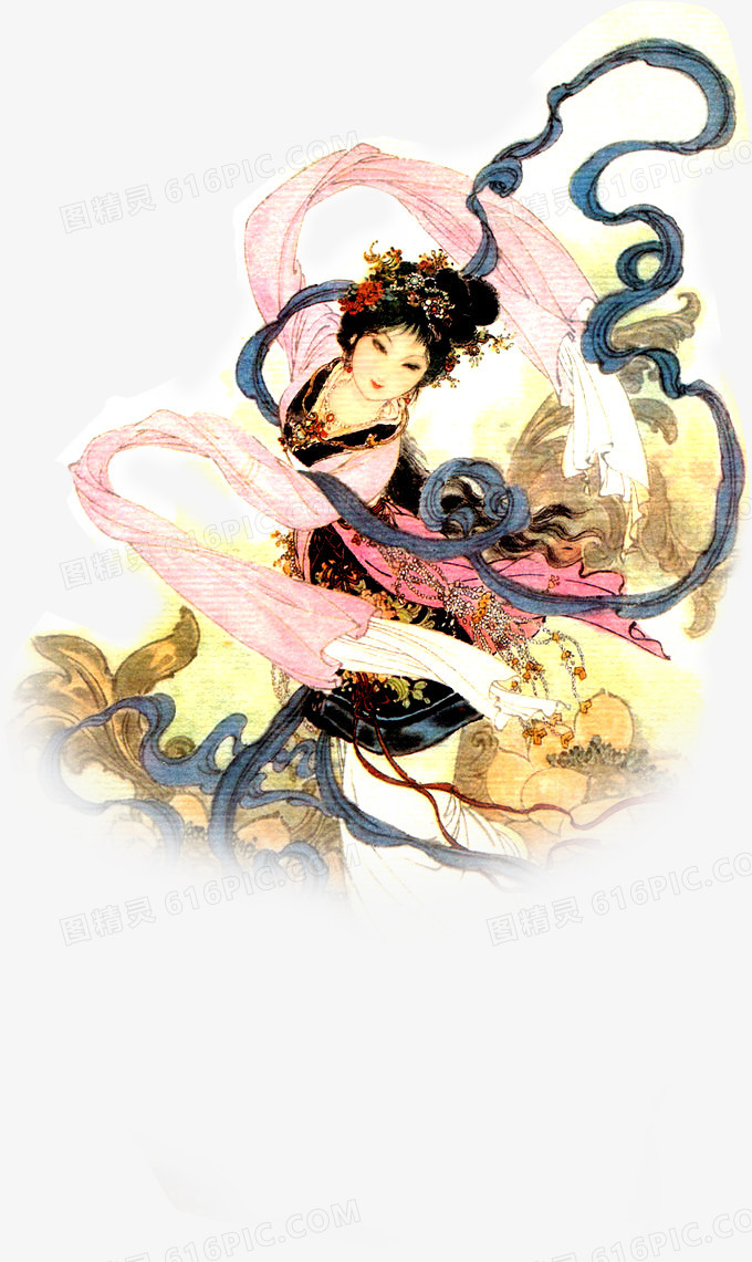 中秋节手绘跳舞美女