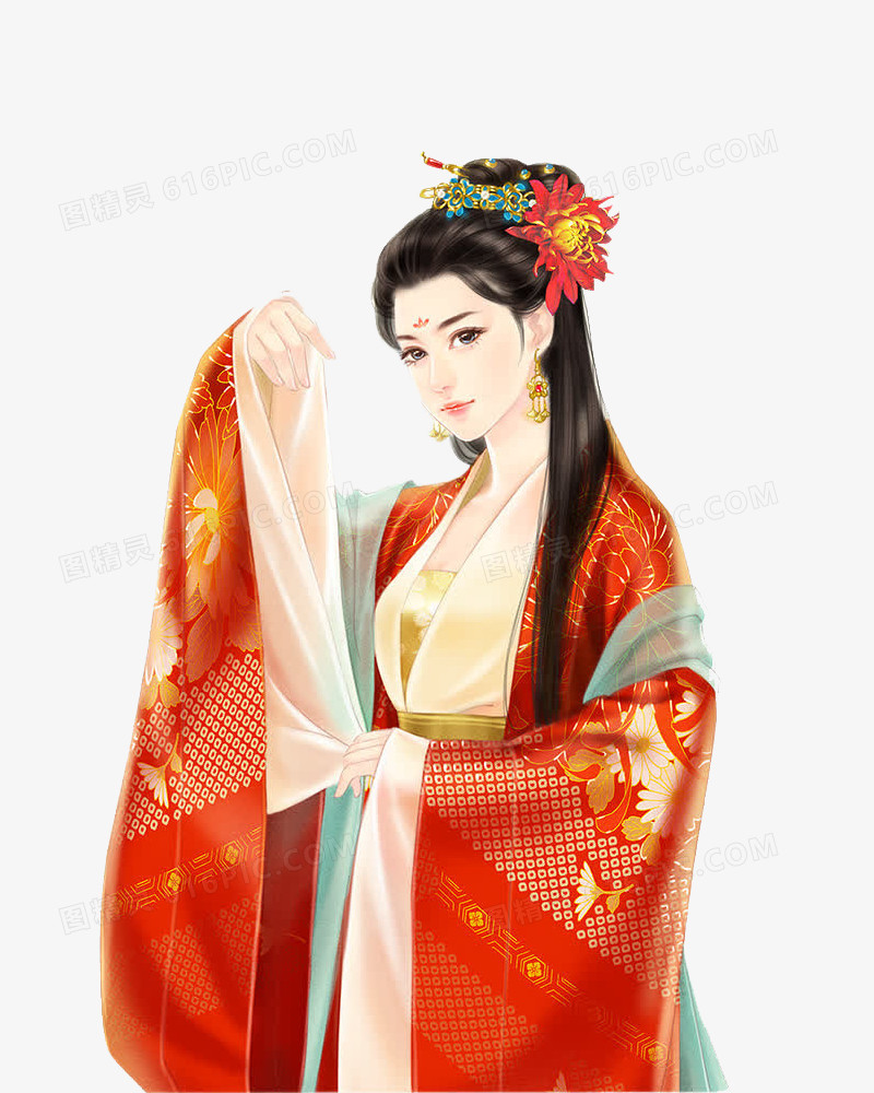 关键词:古装古代美女手绘插画红衣女古典图精灵为您提供红衣掩面女子