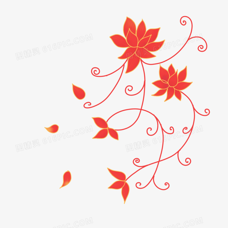 手绘红色花藤树条装饰素材