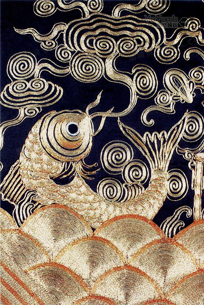 金色鲤鱼刺绣中国风海报背景