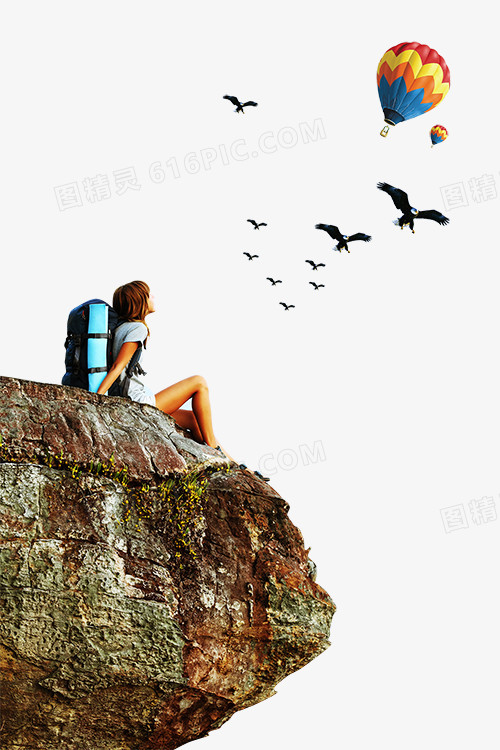 座在岩石上看海欧的男孩
