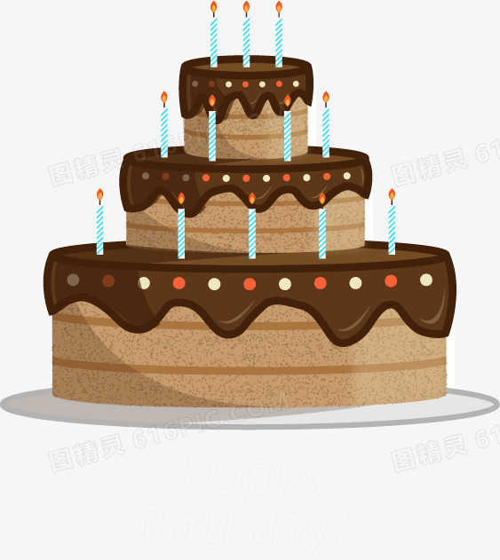 卡通巧克力三层生日蛋糕矢量素材