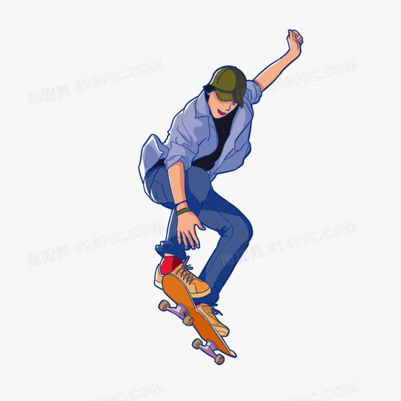 卡通手绘男生玩滑板免抠素材