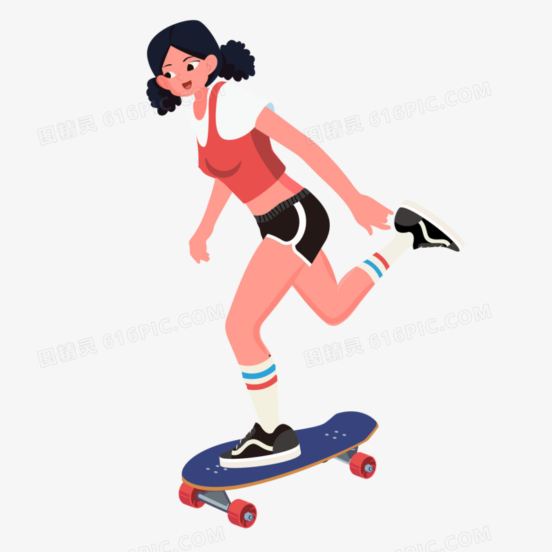 手绘极限运动滑板女孩素材