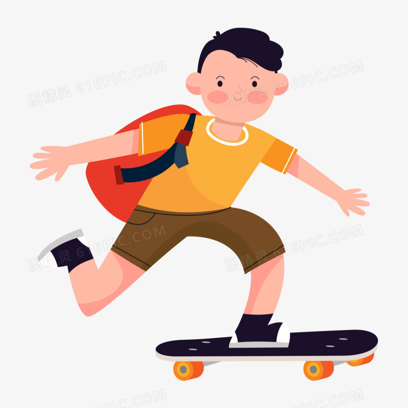 卡通手绘小朋友在玩滑板免抠素材
