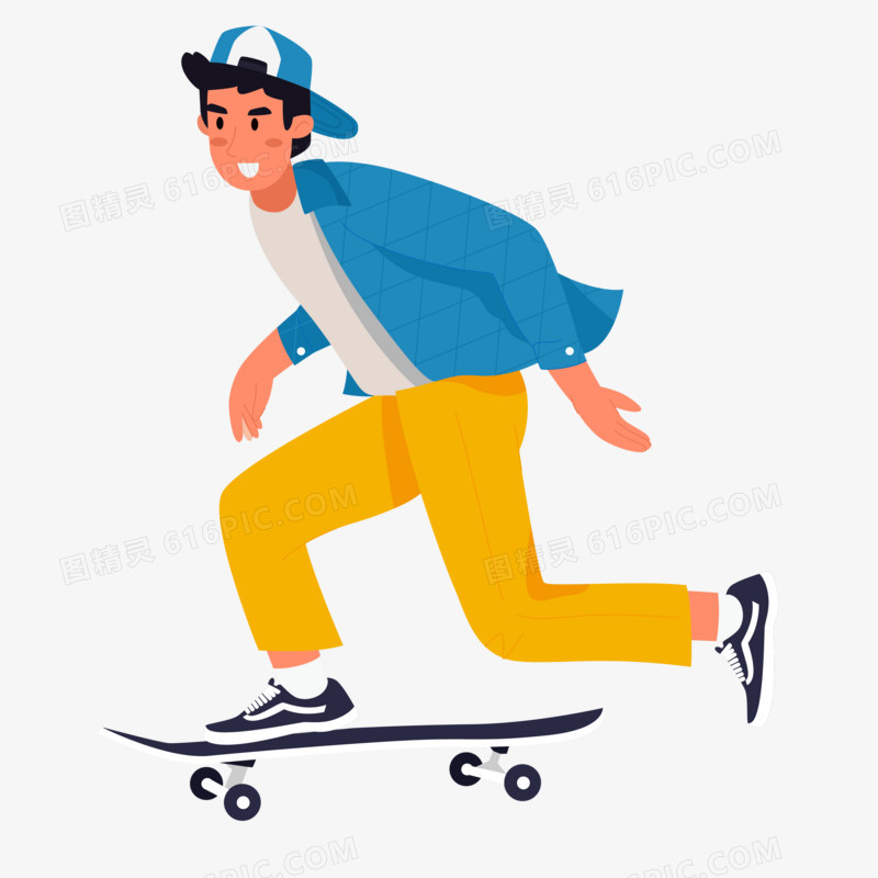 卡通手绘男生练习滑板免抠元素