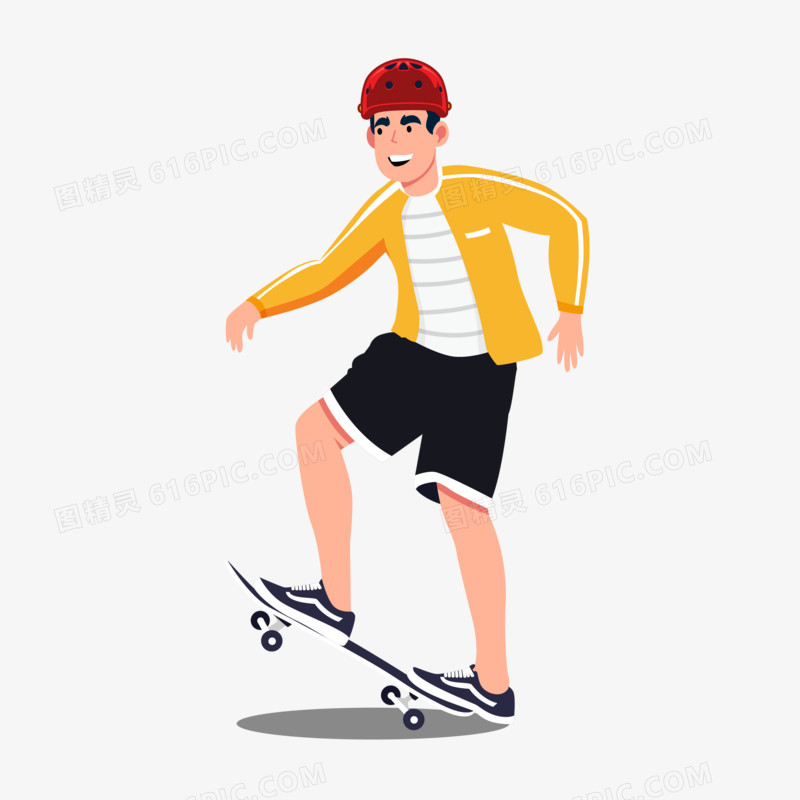 卡通手绘男生玩滑板免抠素材