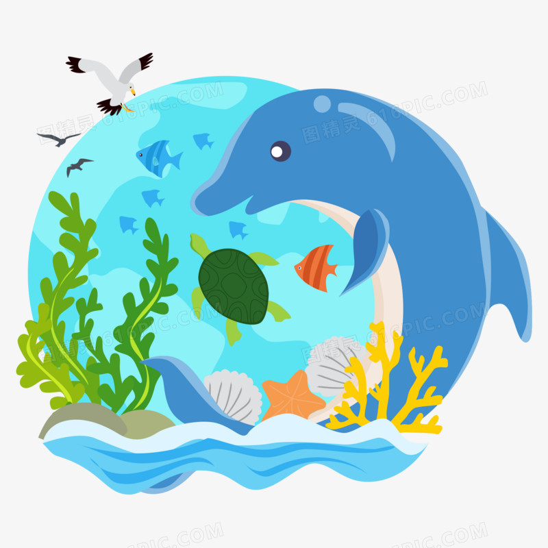 卡通手绘海豚海洋生物免抠素材