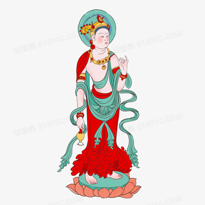 手绘白描莫高窟壁画飞天壁画免抠元素