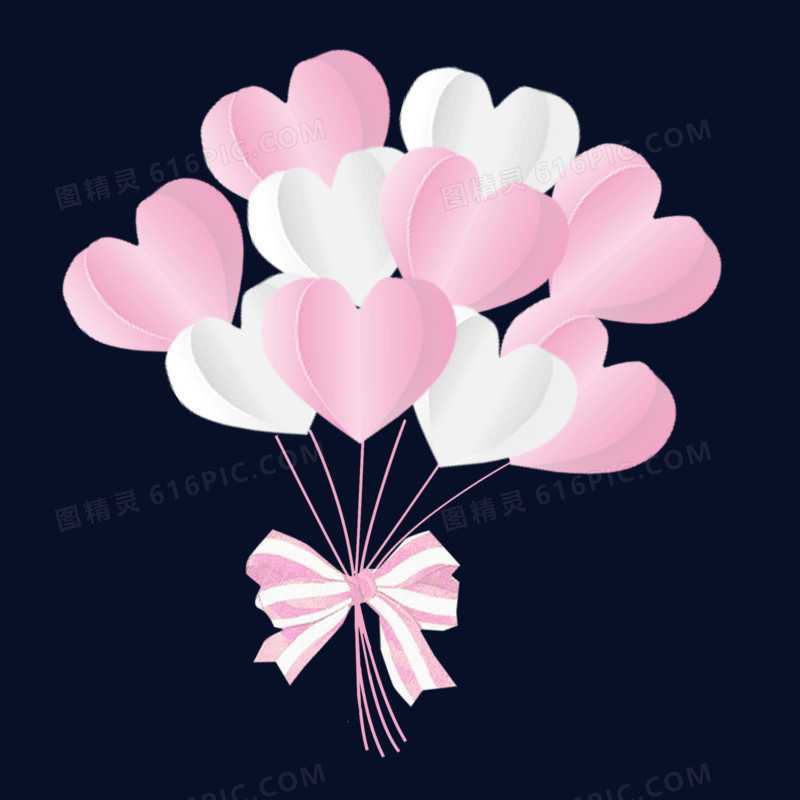 剪纸粉色爱心气球装饰元素