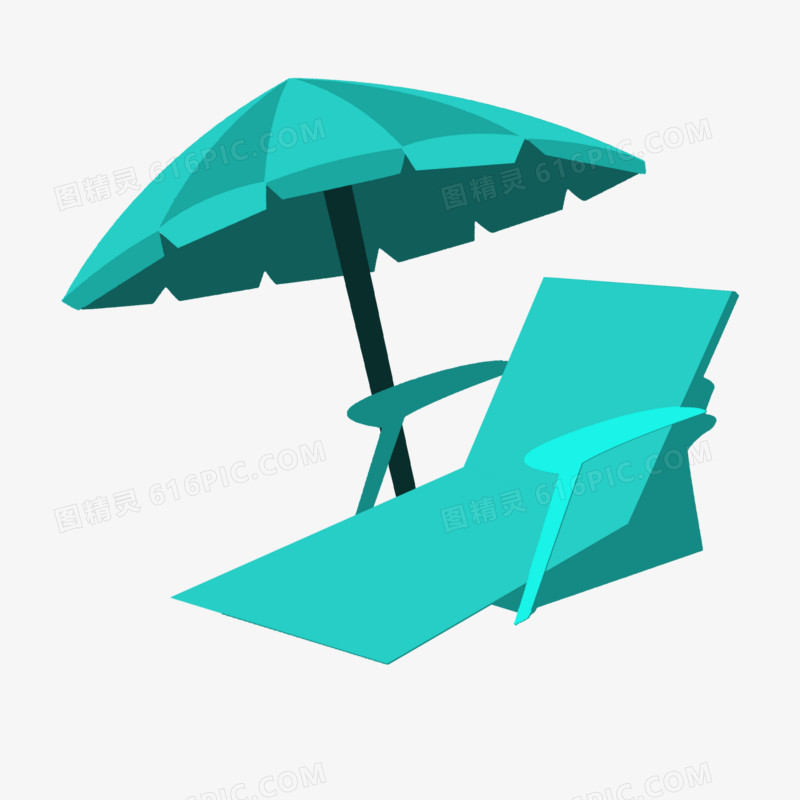 卡通手绘遮阳伞沙滩椅素材