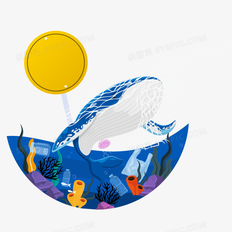 手绘矢量污染海洋扼杀海洋动物创意插画