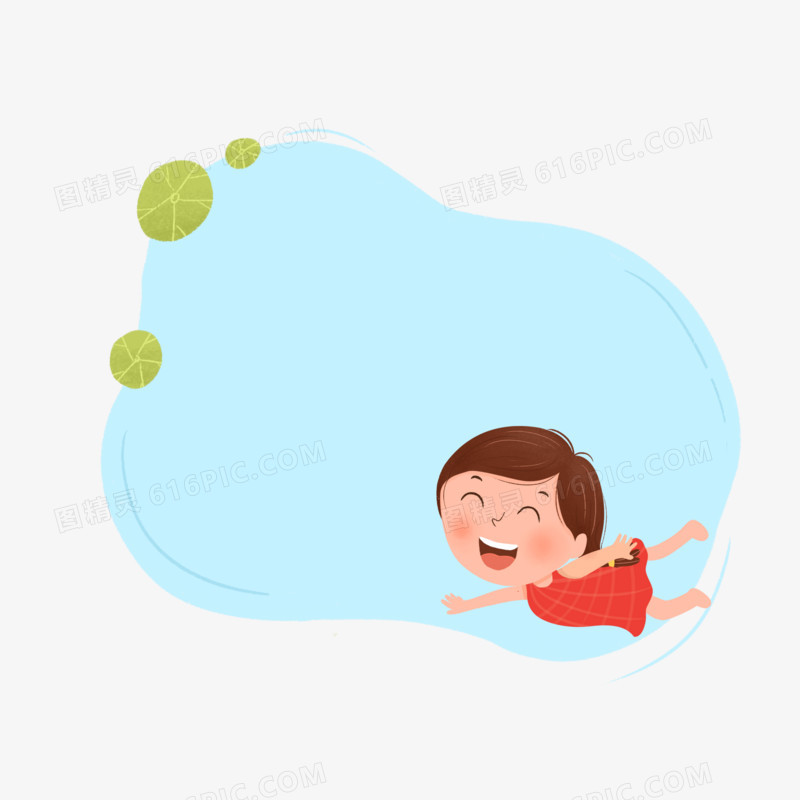 卡通可爱女孩游泳边框元素