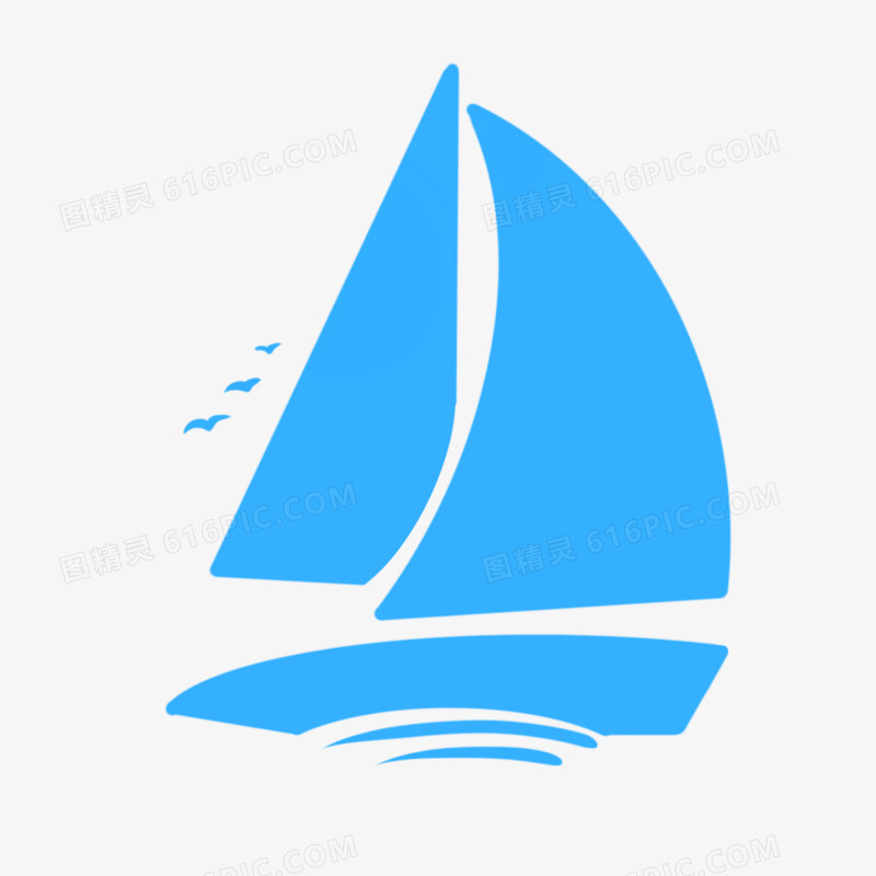 扁平蓝色帆船图标免抠元素