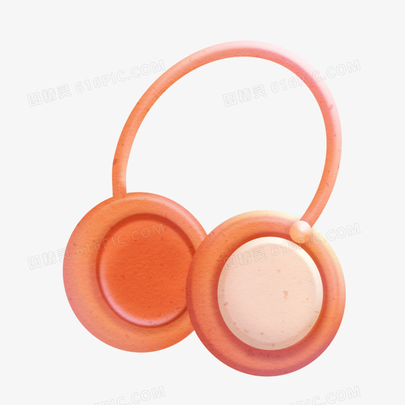 手绘橘色头戴耳机免抠元素