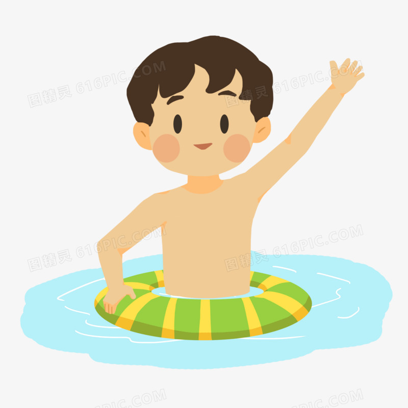手绘卡通男孩在水里玩耍免抠元素