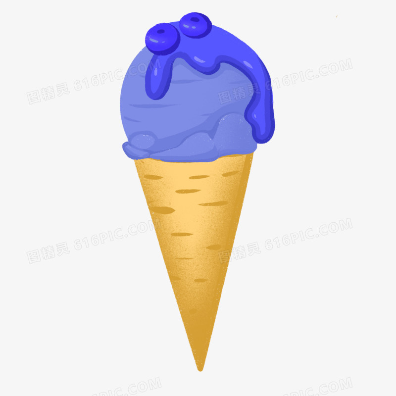 卡通手绘夏季蓝莓冰淇淋元素