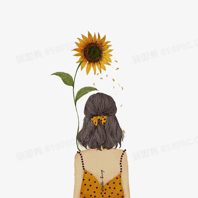 关键词:              手绘女孩向日葵花瓣背影孤独