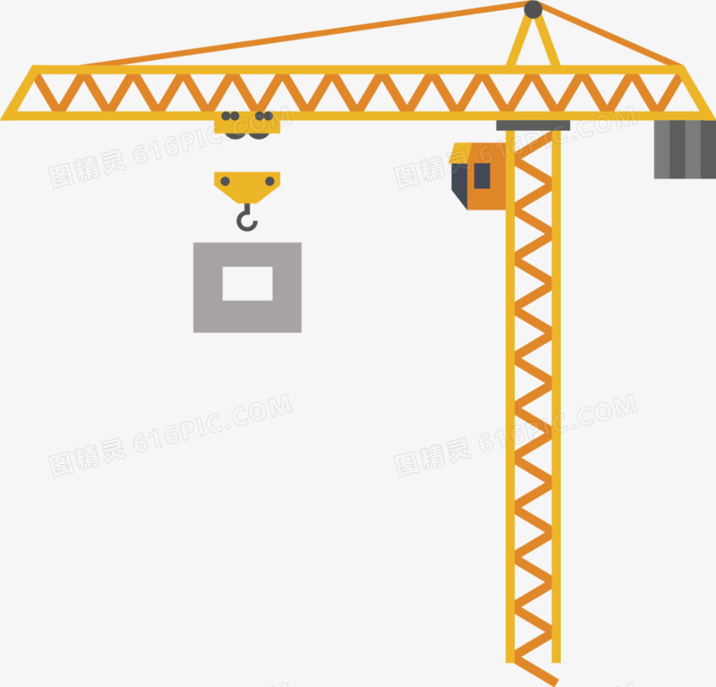 红包大派送十九大大黄蜂橙色工程重装吊车png卡通手绘免抠塔吊元素p