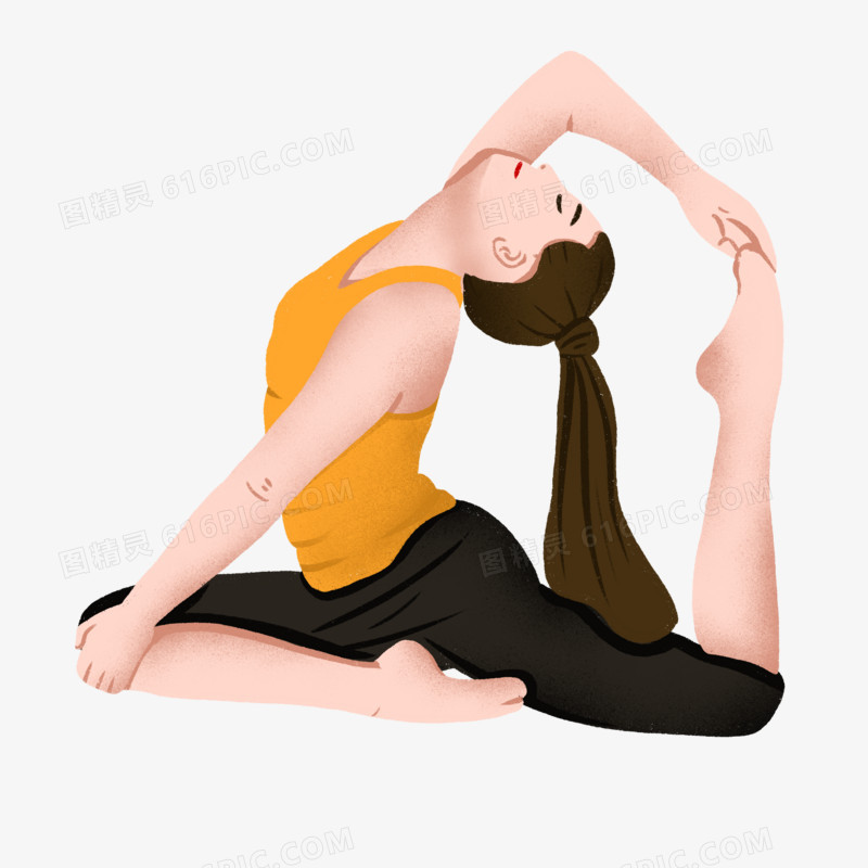 手绘卡通女孩练瑜伽拉伸免抠素材