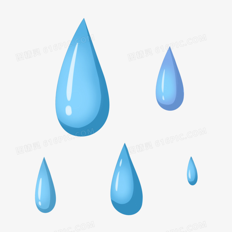 蓝色卡通水滴雨滴汗珠子装饰元素