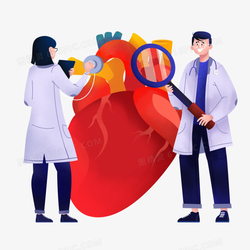 手绘卡通创意医生检查心脏免抠元素